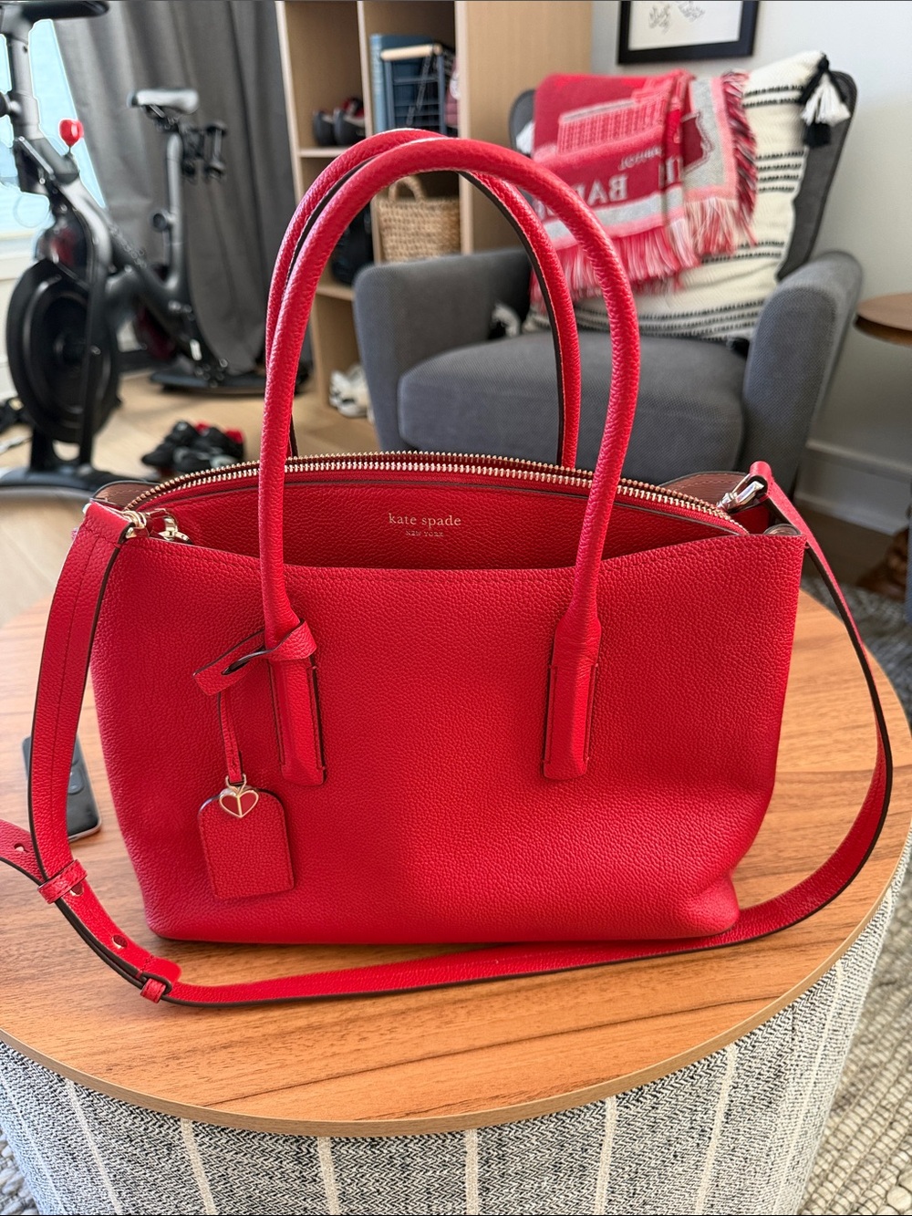 kate spade Red Leather Double-Handle Satchel with Detachable Strap